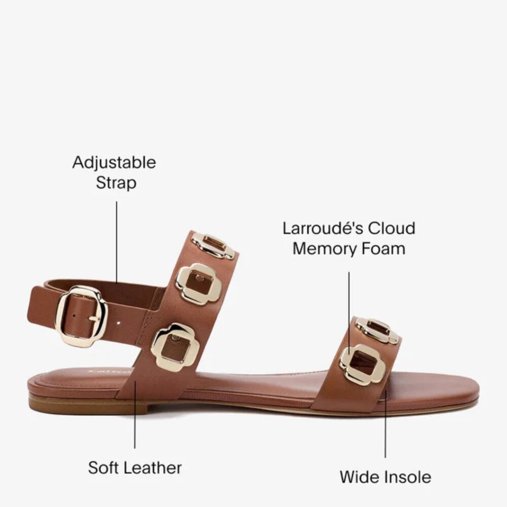 Larroude Milan Flat Sandal in Caramel Leather - Picture 5 of 11